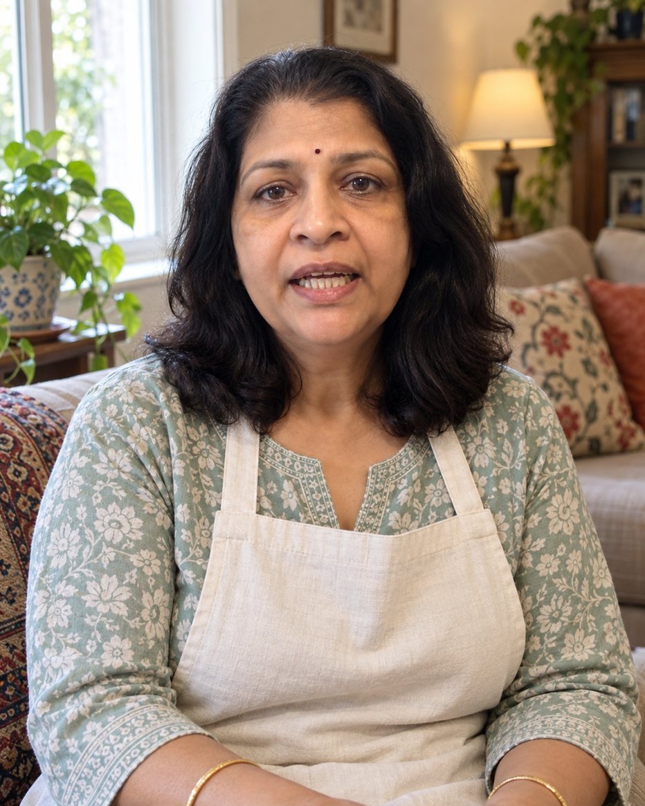 Portrait of Asha Sharma at her stove